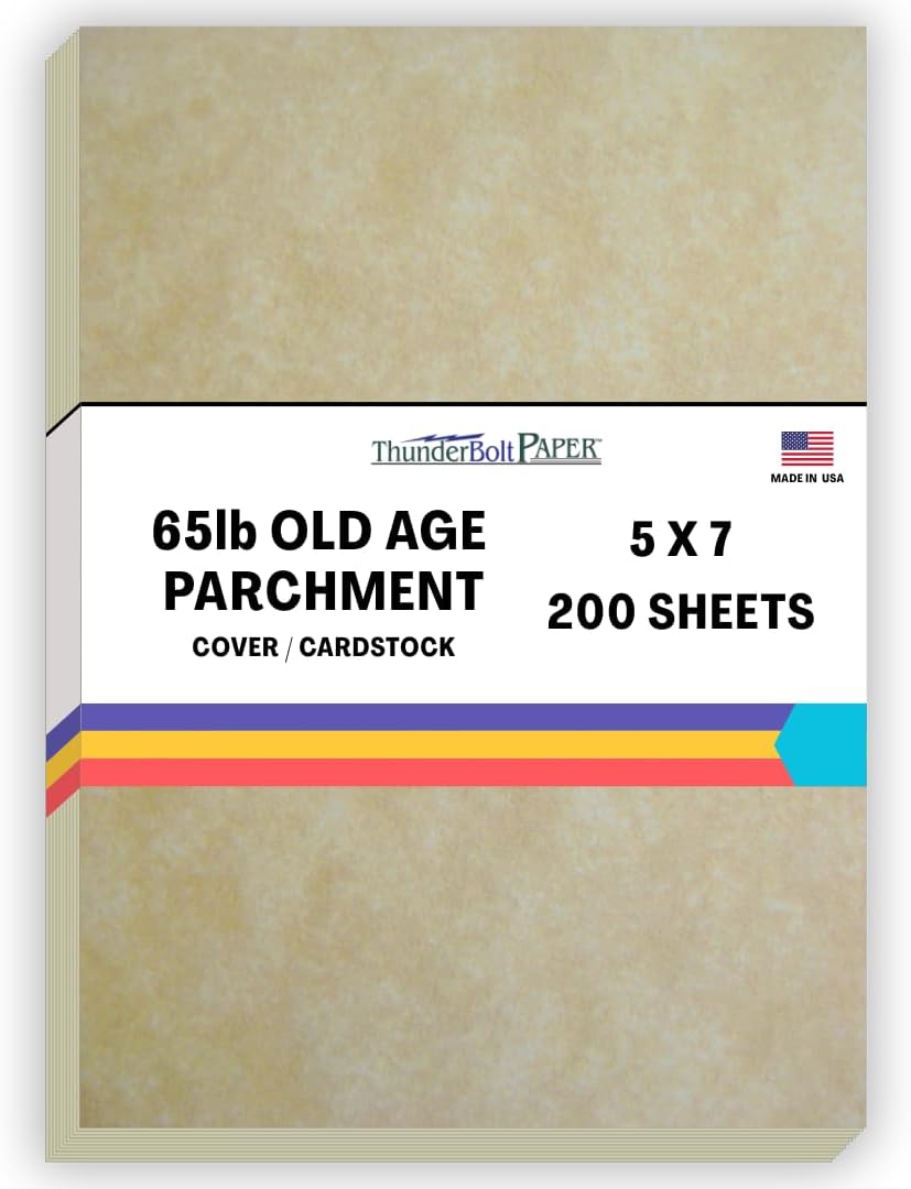 200 Old Age Parchment 65lb Cover Paper Sheets 5X7 Inches Cardstock Weight Colored Sheets 5" X 7" (5X7 Inches) Photo|Card|Frame Size - Printable Parchment Semblance by The Pulp Process