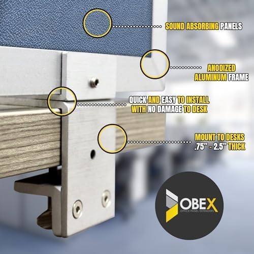 OBEX Acoustic Mounted Screen Privacy Panel Table Top Separator, Sound Blocking Desk Divider (Twilight, 24" X 66")