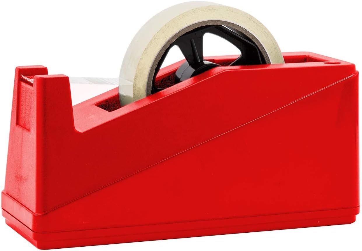 Royal Imports Desktop Tape Dispenser Adhesive Roll Holder (Fits 1" & 3" Core) Heavy Duty Premium for Office, Home, School, Library, Crafts, Moving, Giftwrapping with Weighted Nonskid Base, Red