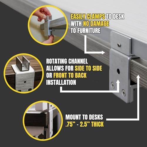 OBEX Polycarbonate Office Desk Mounted Privacy Screen Adjustable Table Top Panel Divider, Universal Aluminum Bracket-USA Made, 18" x 36", White