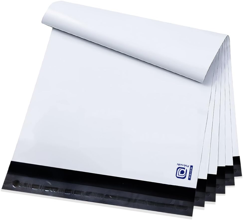 POLYSELLS 25 pcs 24x24 Inches White Poly Mailers Shipping Envelopes, Strong Adhesive Sealing, Waterproof, and Tear-resistant Postal Mailing Bags for Clothing, Books, and Accessories