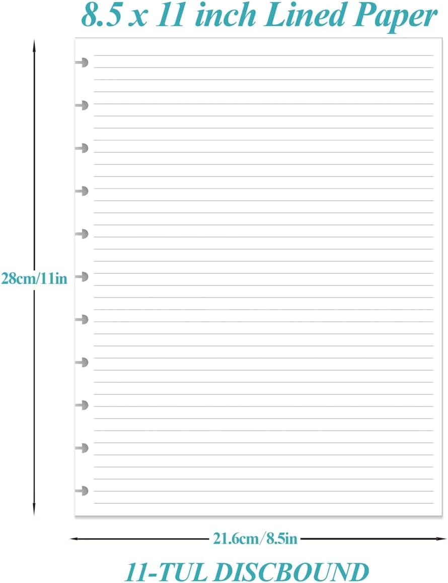 A4 TUL Discbound Lined Refill Paper, 11 Disc Ruled Filler Paper, Letter Size 100Sheets / 200Pages, 100gsm, White, 8.5'' x 11''
