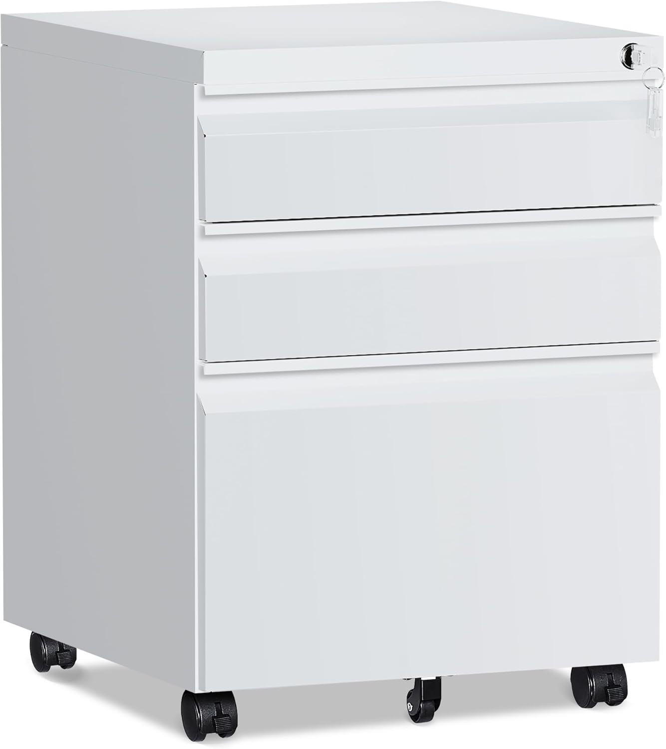 3 Drawer File Cabinet，Mobile Filing Cabinet with Lock and Wheels，Un-Assembled Metal Under Desk File Cabinets for A4/Letter/Legal Size（White