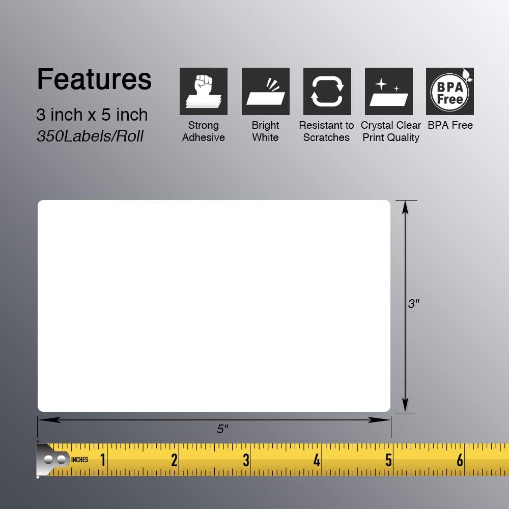 BETCKEY - 3" x 5" (76 mm x 127 mm) Multipurpose & Large Shipping Labels Compatible with Zebra & Rollo Label Printer,Premium Adhesive & Perforated [2 Rolls, 700 Labels]