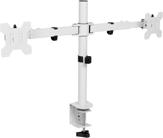 VIVO Dual LCD LED 21 to 32 inch Monitor Desk Mount, Heavy Duty, Adjustable Telescoping Arms, Flush Wall Setup, Fits 2 Screens, White, STAND-V002EW