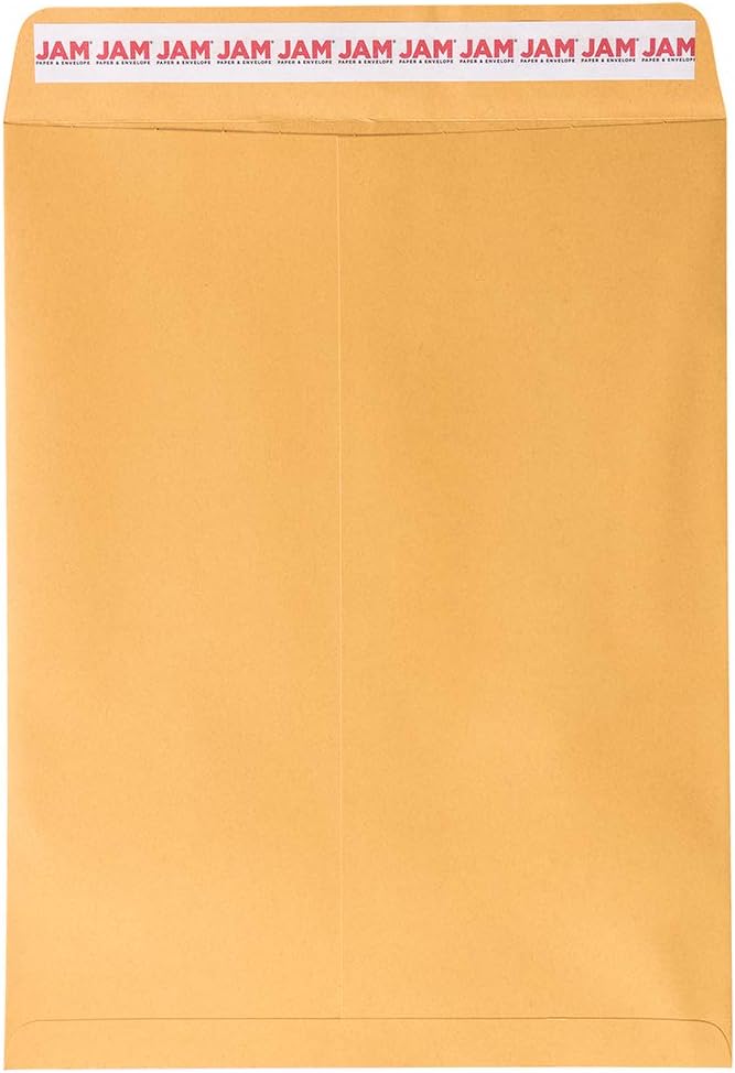 JAM PAPER 10 x 13 Open End Catalog Premium Envelopes with Peel and Seal Closure - Brown Kraft Manila - Bulk 500/Carton