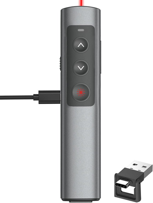 Rechargeable Presentation Clicker for Laptop PowerPoint, USB-A USB-C Presentation Pointer, Wireless Presenter Remote Power Point Clicker for Computer/Mac/PPT/Google Slide Advancer