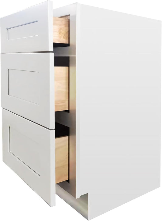 Shaker Style White RTA Base Cabinet with 3 Drawers by Solid Wood for Kitchen, Bathroom, Bedroom or Office Featuring, and Storage Separation(21" W x 24" Depth x 34-1/2" H)