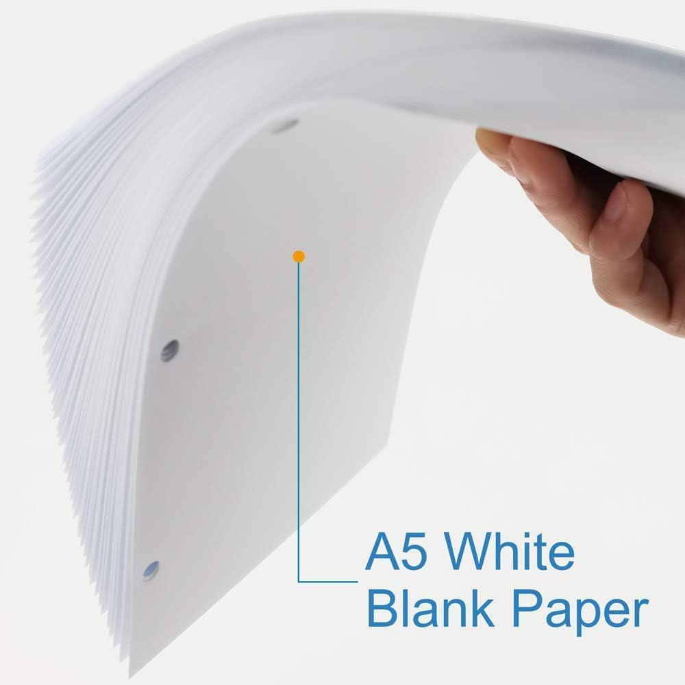 (5-Pack) A5 Filler Paper, 3 Hole Planner Refills, Organizer, Loose-leaf Binder Paper, Total 500 Sheets/1000 Pages, 100gsm, Blank, White Paper, 5.8 x 8.2 Inch, 3 Hole Filler Paper