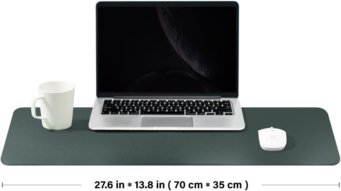 Leather Desk Mat - Non-Slip PU Desk Pad for Office and Home - Desk Organization and Accessories - Ideal for Large Mouse Pad and Desk Mats on Top of Desks (Dark Green,27.6"x 13.8")