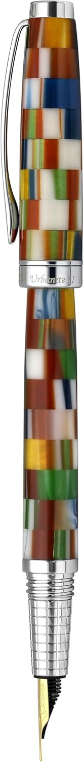 Xezo Urbanite II Fountain Pen, Medium Nib. Jazzy Multicolor Color with Chrome Plating. Handcrafted, Limited Edition, Serialized