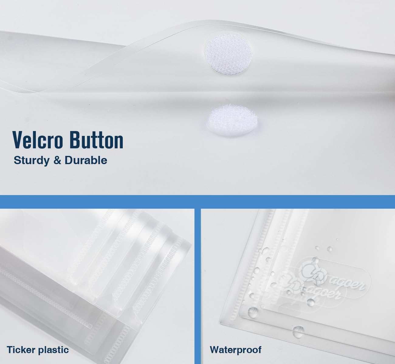 25 Pack Transparent Plastic Envelopes File Folders, A4 Letter Size, Clear Document Folder, Poly Envelopes with Label Pockets, Hook & Loop Closure for School Home Work Office Organizer