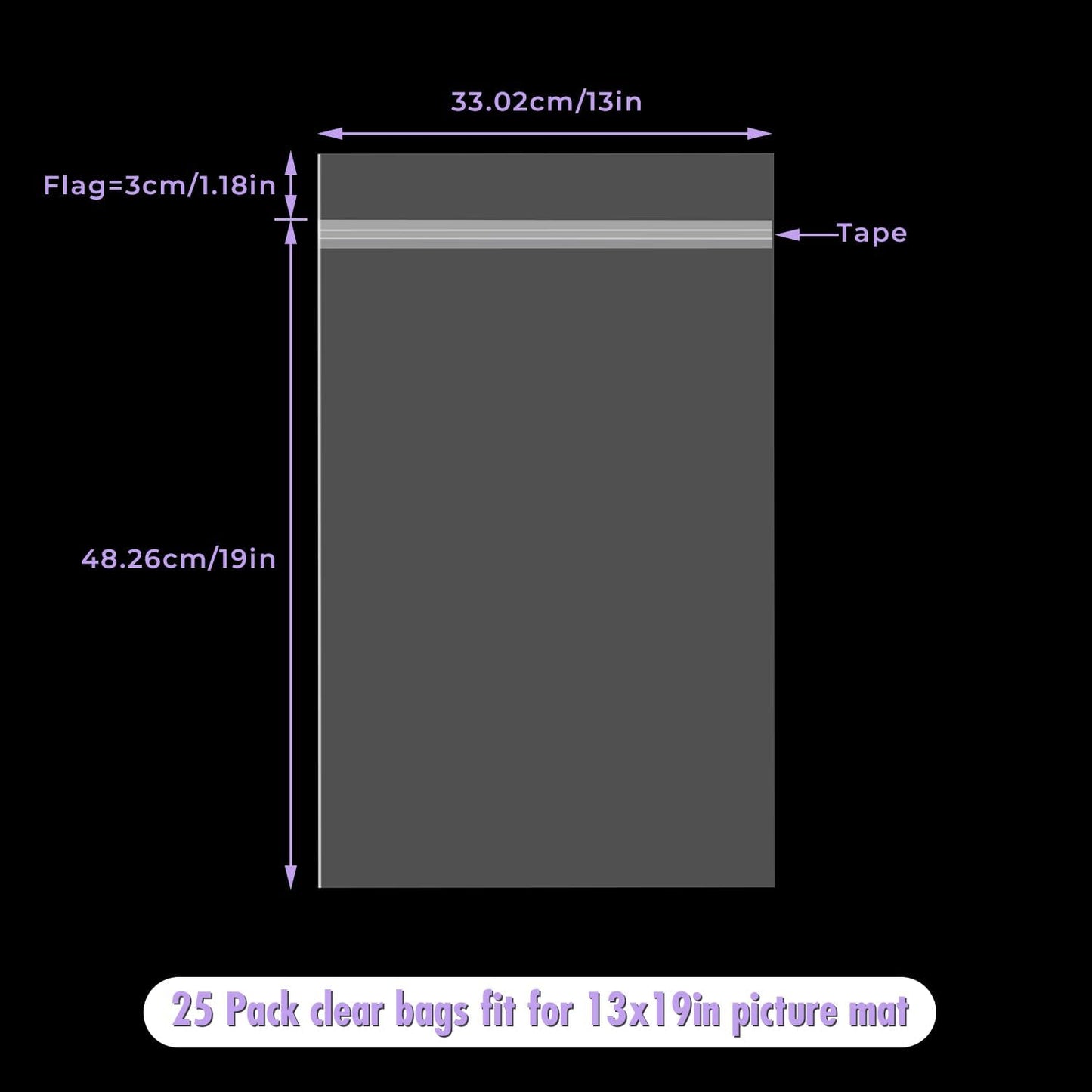 Frametory, 25 Pack 13 7/16" x 19 1/4" Acid-Free Clear Plastic Bags, Self Seal Crystal Bags for 13X19 Art Prints,Pictures,Photos,Framing Mat Mattes