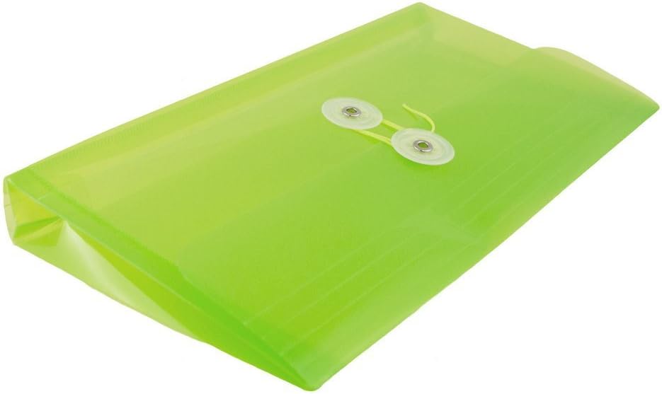 JAM PAPER Plastic Envelopes with Button & String Tie Closure - #10 Business Booklet - 5 1/4 x 10 - Lime Green - 12/Pack