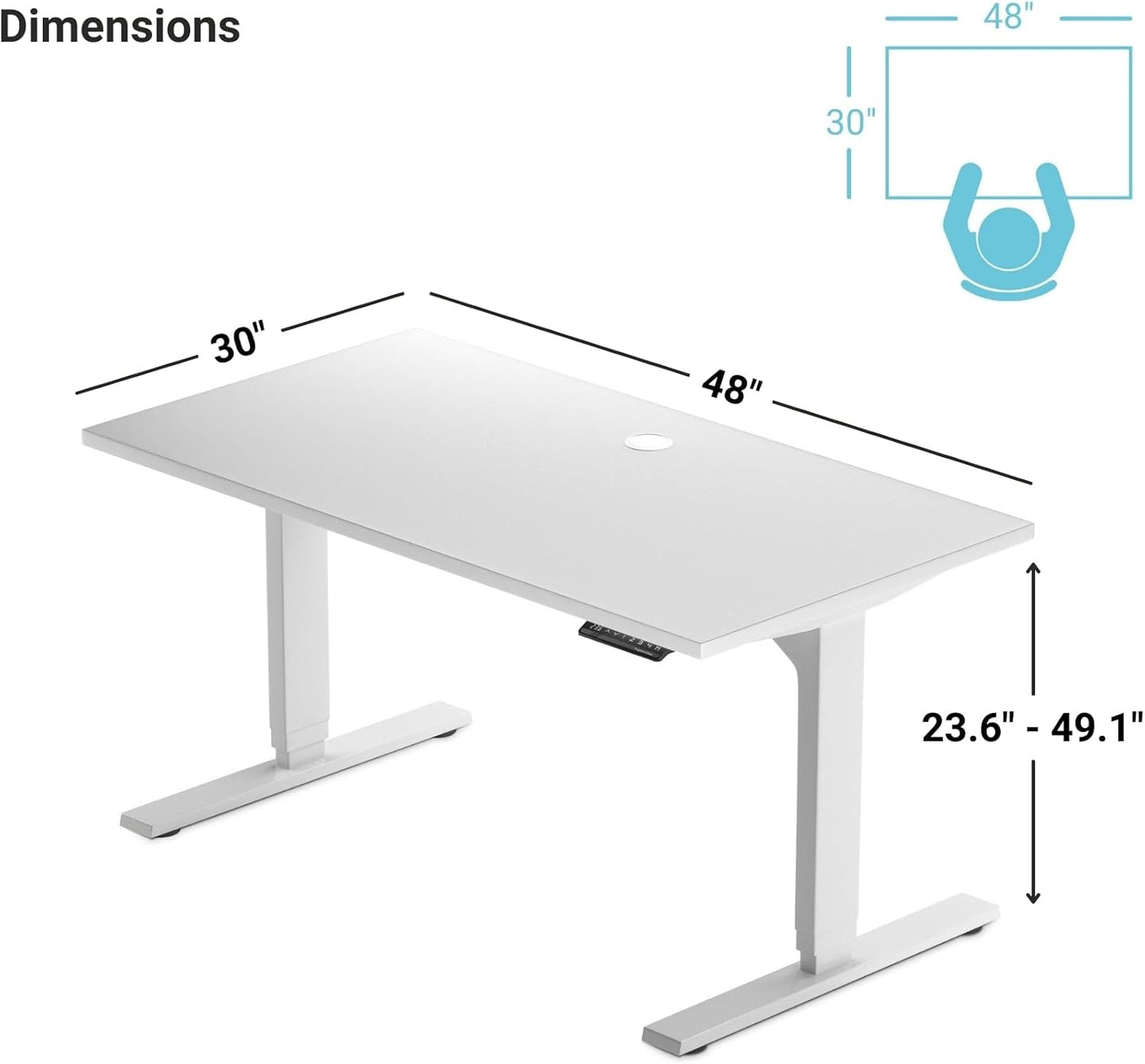 Progressive Desk Stand Up Height Adjustable Electric Standing Desk - 48" x 30" with Dual Motor, 3 Stages Sit Stand Table - Ebony Oak, White Frame