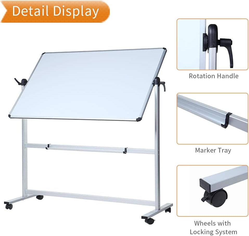 VIZ-PRO Double-Sided Magnetic Mobile Whiteboard,44 x 30 Inches Aluminium Frame and Stand