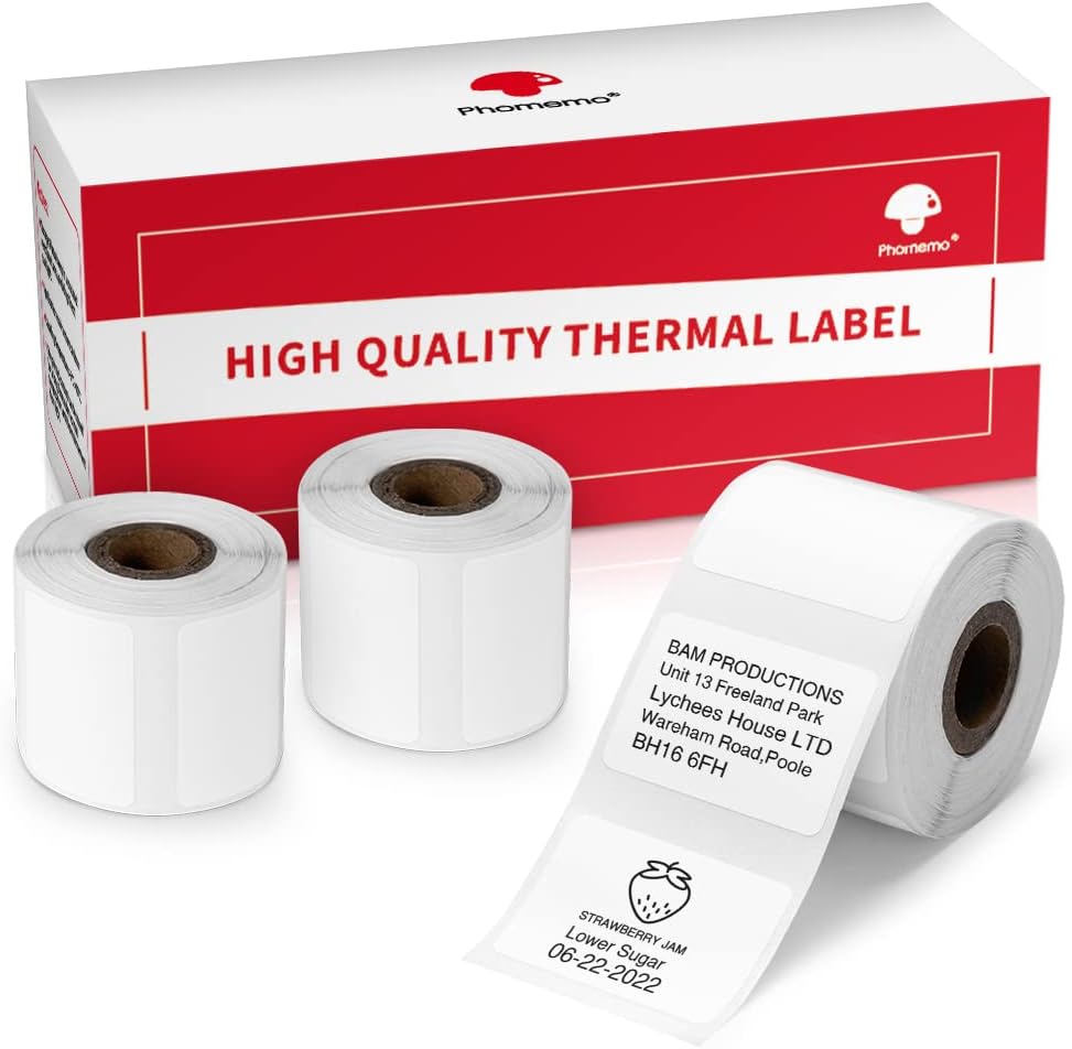 960 pcs Thermal Sticker Barcode Label Paper, Phomemo Multi-Purpose Self-Adhesive Tag for M110/M220/M108/M250/M260/M120/M150 Label Maker Machine, 1.18'' x 0.78"(30X 20mm),320 Pcs/Roll, Black on White