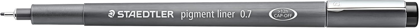STAEDTLER Pigment Liner, Fineliner Pen for Drawing, Drafting, Journaling, 0.7mm, Black, Box of 5 Pens, 308 07-9 04