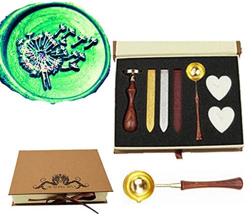 Dandelion Plant Nature Wax Seal Stamp Kit Wooden Handle Melting Spoon Candle Gift Box Set Impressive Gift Idea Love Letter Gift Package Envelope Wedding Invitations Card Letter Sealing Stamp