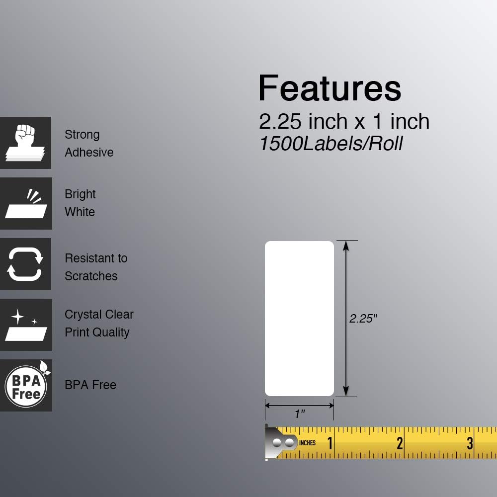 BETCKEY - 2.25" x 1" (57 mm x 25 mm) File Folder & Multipurpose Labels Compatible with Zebra & Rollo Label Printer,Premium Adhesive & Perforated [6 Rolls, 9000 Labels]