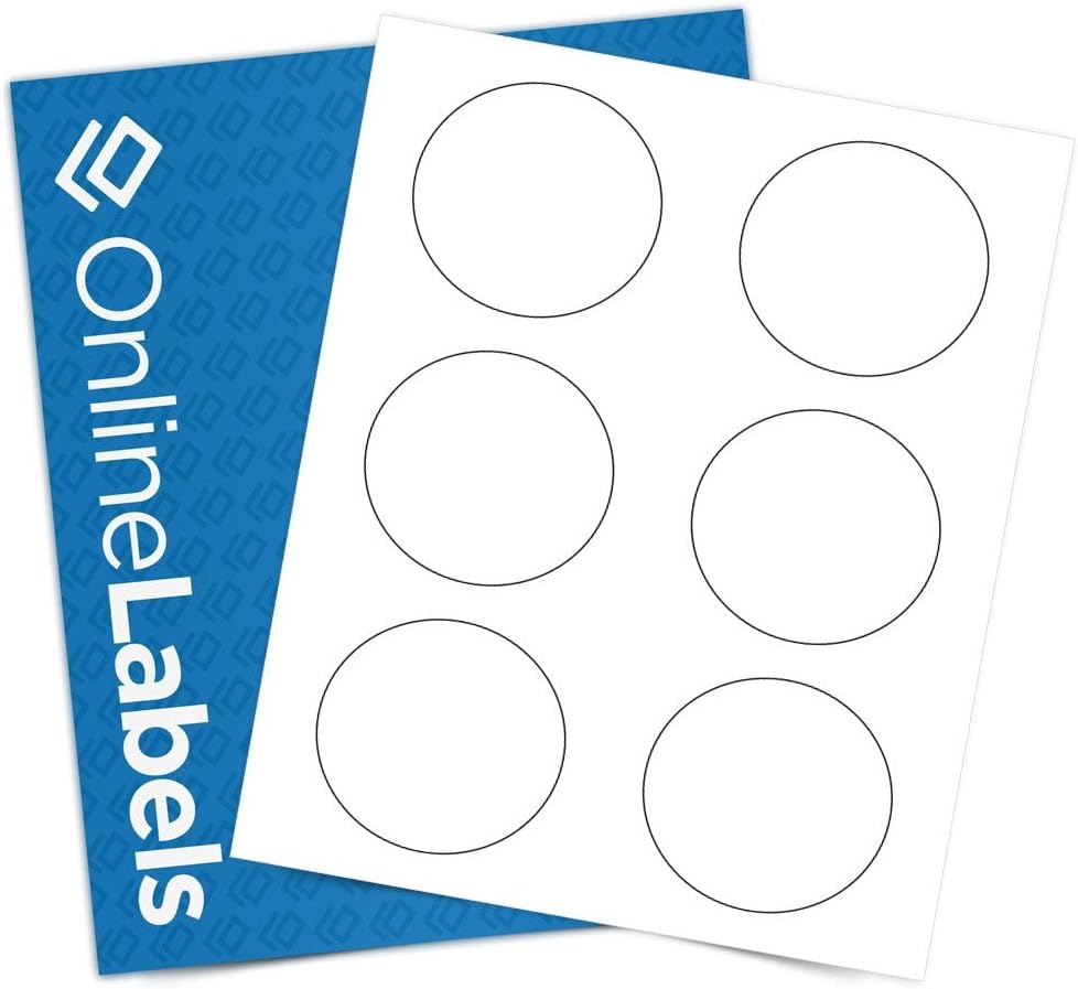 OnlineLabels 3" Round Labels – Permanent Adhesive, White Matte – for Product Packaging, Bottles, & Custom Stickers – for Inkjet & Laser Printers – Pack of 30,000 Labels, 5,000 Sheets OL2279WX