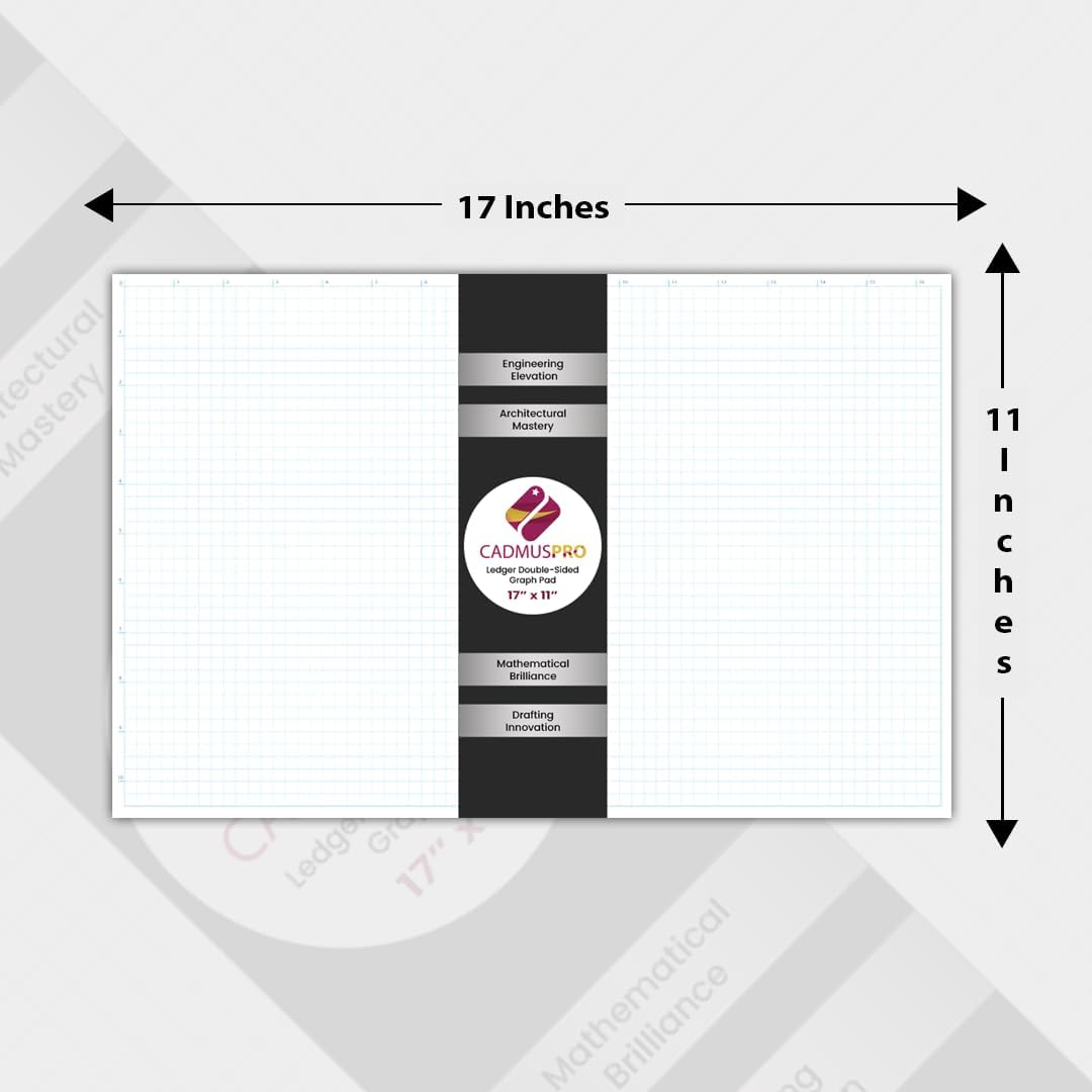 Ledger 17"x11" Large Premium Graph Pad, ¼” Quad-Ruled Grid, 21-Gram Thick Paper, Inch-scale, 50 Sheets/Pad (100/Pack), Top Glue Binding. Sketching & Drafting (2, White)