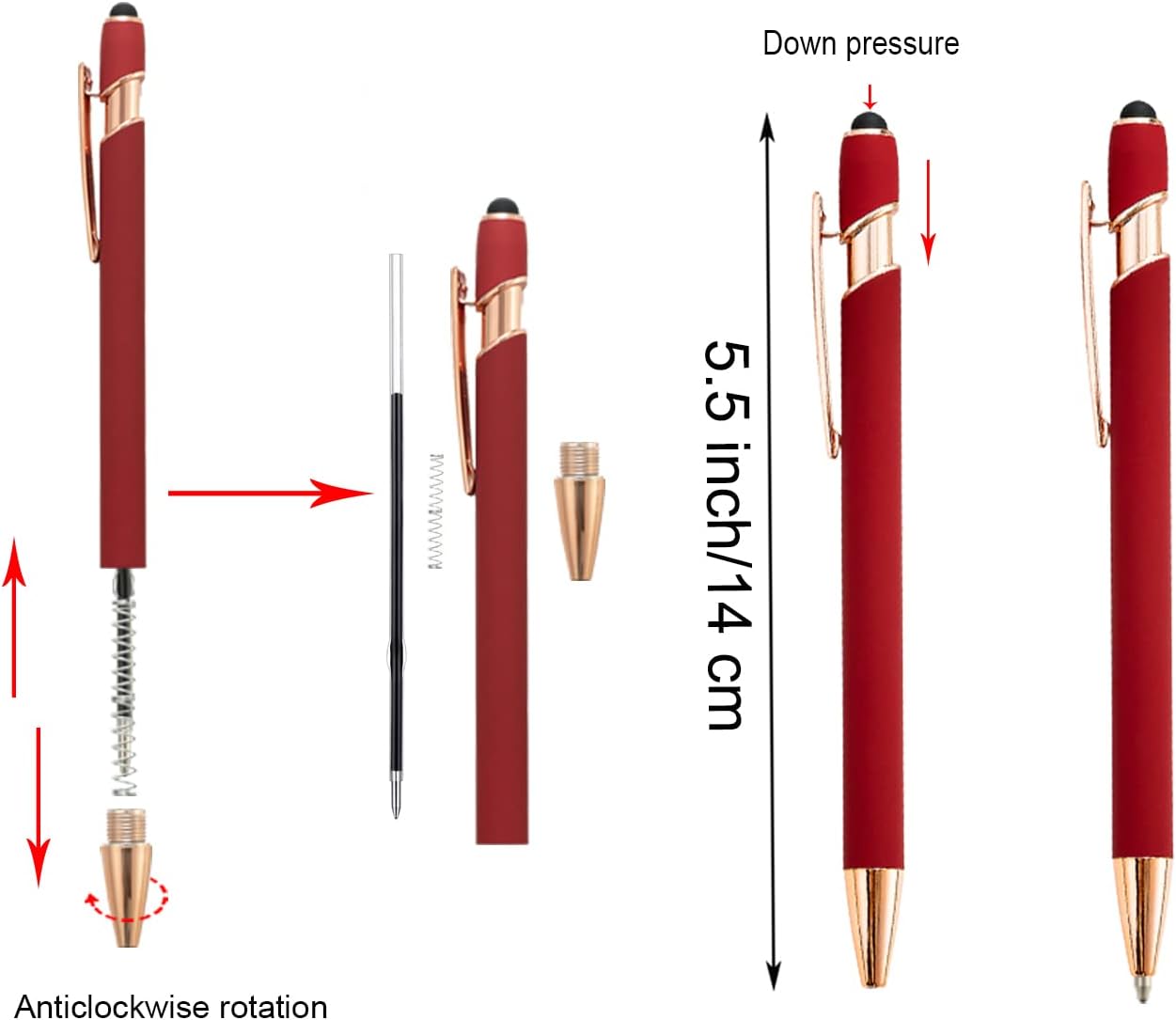 PASISIBICK 12 Pieces Ballpoint Pen with Stylus Tip, 2 in 1 Stylus Pens Stylish Pen, Metal Stylus Pen for Touch Screens, 1.0 mm Black Ink(Pack of 12)