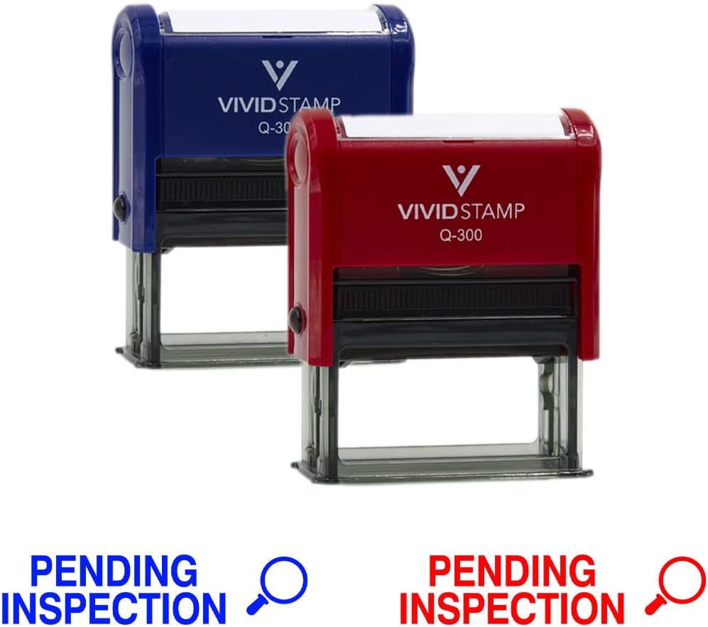 Vivid Stamp Pending Inspection Business Self-Inking Rubber Stamps (Red Ink) - Q-400 (2 Pack)