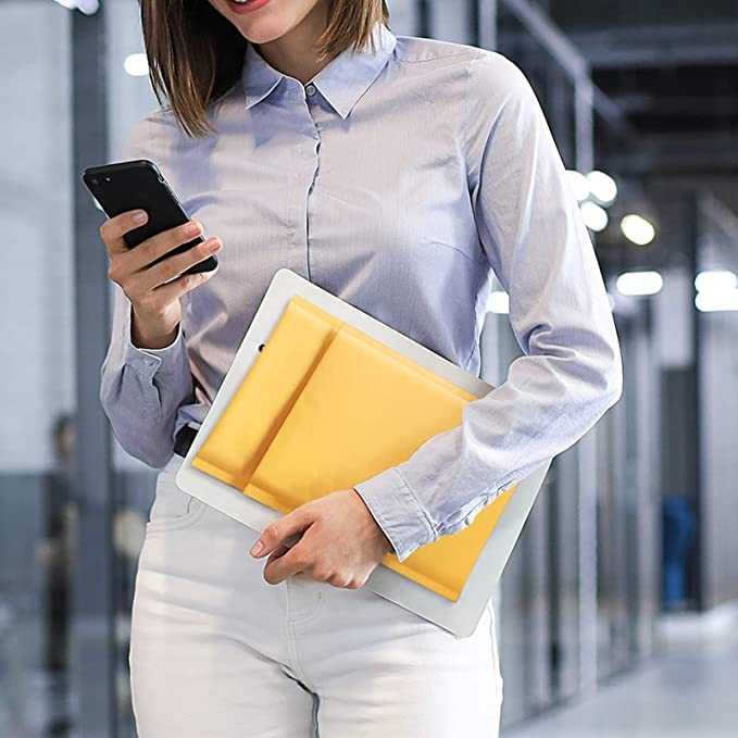 Fuxury Small Bubble Mailers 4x8" 100 Pack Padded Envelopes Thick Kraft Bubble Envelopes Usable Size 4x7" Waterproof Cushioned Padded Mailers Packaging for Small Business #000 Yellow