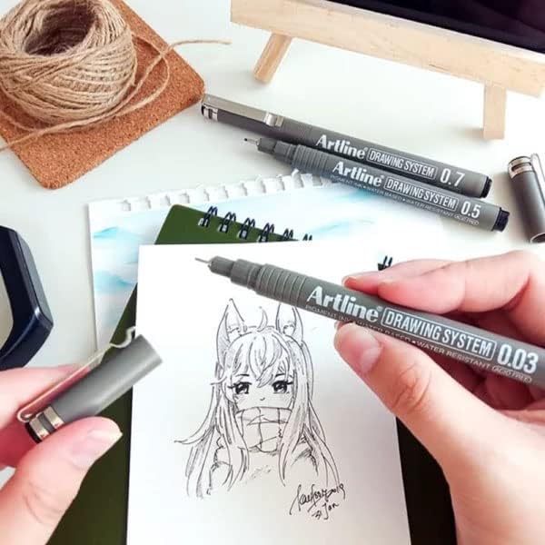 Artline 230 Drawing System Pens, Technical Drawing Pens For Drafting, Illustrating, and More, 0.1mm, 0.2mm, 0.3mm, 0.4mm, 0.5mm, and 0.8mm Fine Tips - Black, 6-Pack