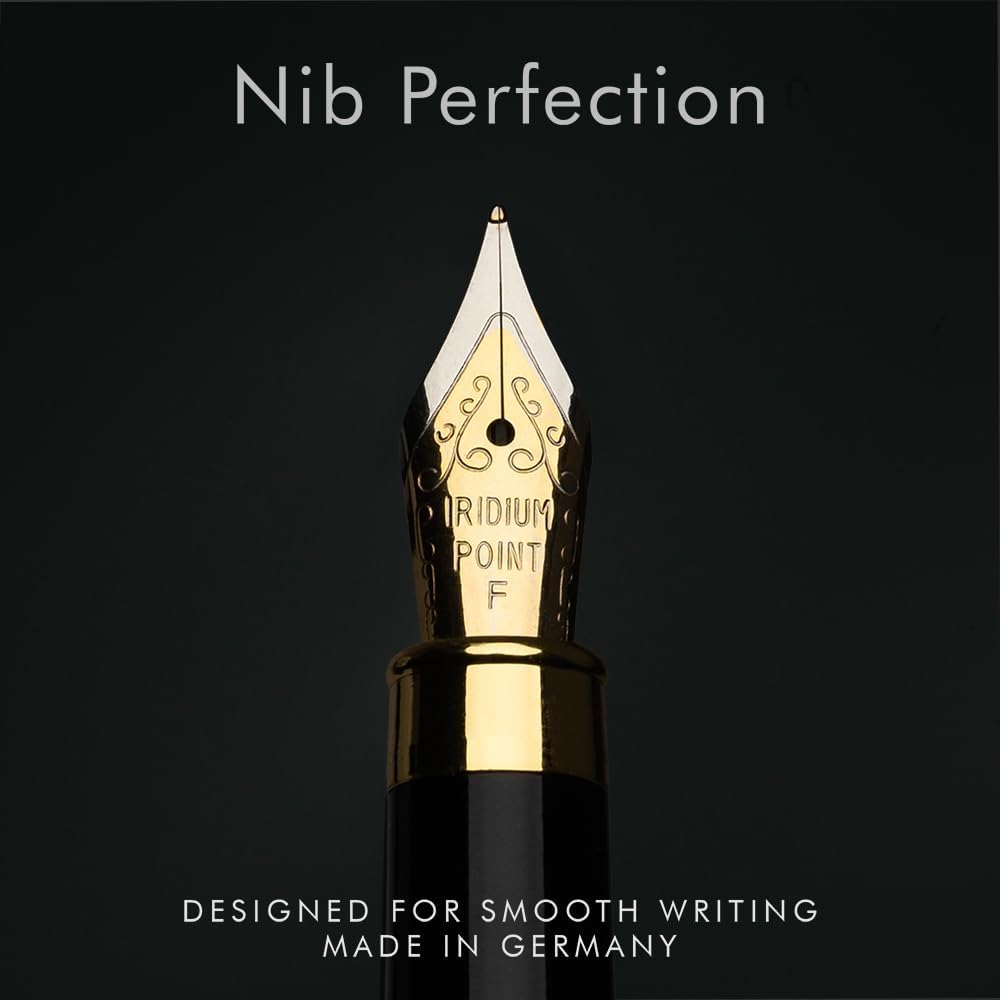 Wordsworth & Black Fountain Pen Set, Luxury Bamboo Wood - Fine Nib, Gift Case; Includes 6 Ink Cartridges, Ink Refill Converter -Journaling, Calligraphy; Drawing, Smooth Writing [Cherry Wood]