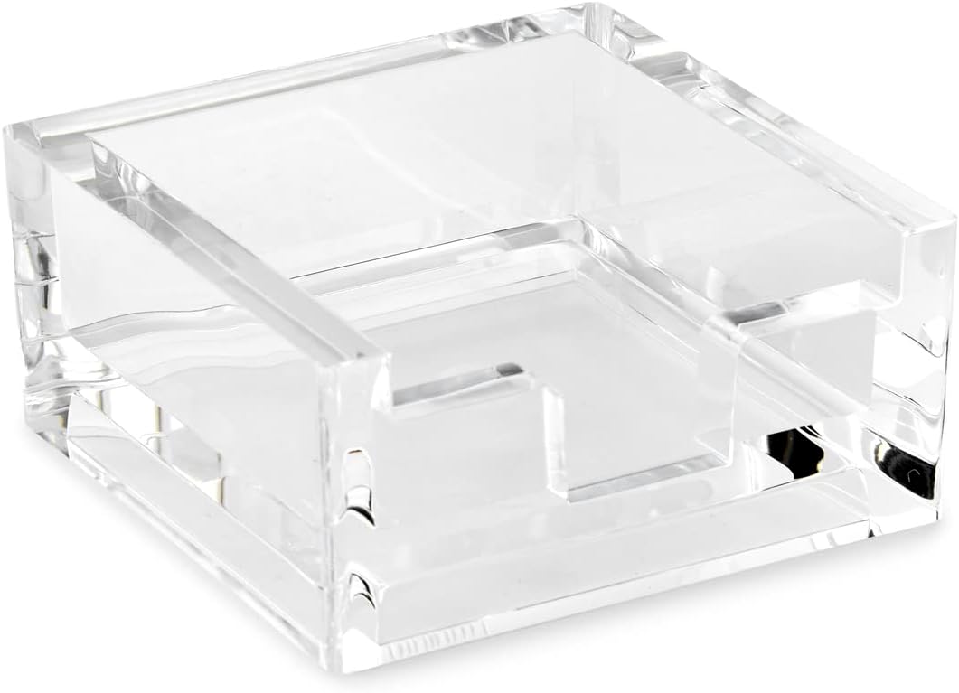 Huang Acrylic Crystal Clear Block 3x3 Sticky Note Pad Holder | Sticky Pad Holder for Office, Dorm, Desk Organization | Shatter-Proof, Stylish, Durable and Compact Design | Fits 3x3 Sticky Notes