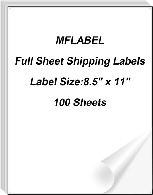 MFLABEL Full Sheet Sticker Label, Address Sticker, White Matte Label Paper, 8-1/2" x 11" Shipping Labels for Laser & Inkjet Printer (1500 Labels, 1500 Sheets)