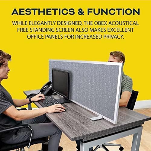 OBEX Acoustical Free Standing Privacy Screen, Cubicle Accessories Desk Privacy Panel, Desk Dividers for Office, Office Furniture Partitions Portable Sound Proof Dividers, 12" x 48", Twilight