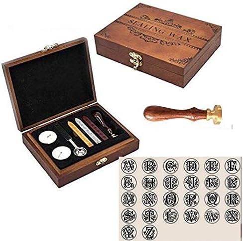 Vintage Alphabet Initial K Wax Seal Sealing Stamp Sealing Wax Sticks Spoon Wood Box Set Classical Old-fashioned Antique Alphabet Invitation Package Seal Wax Stamp Box Kit