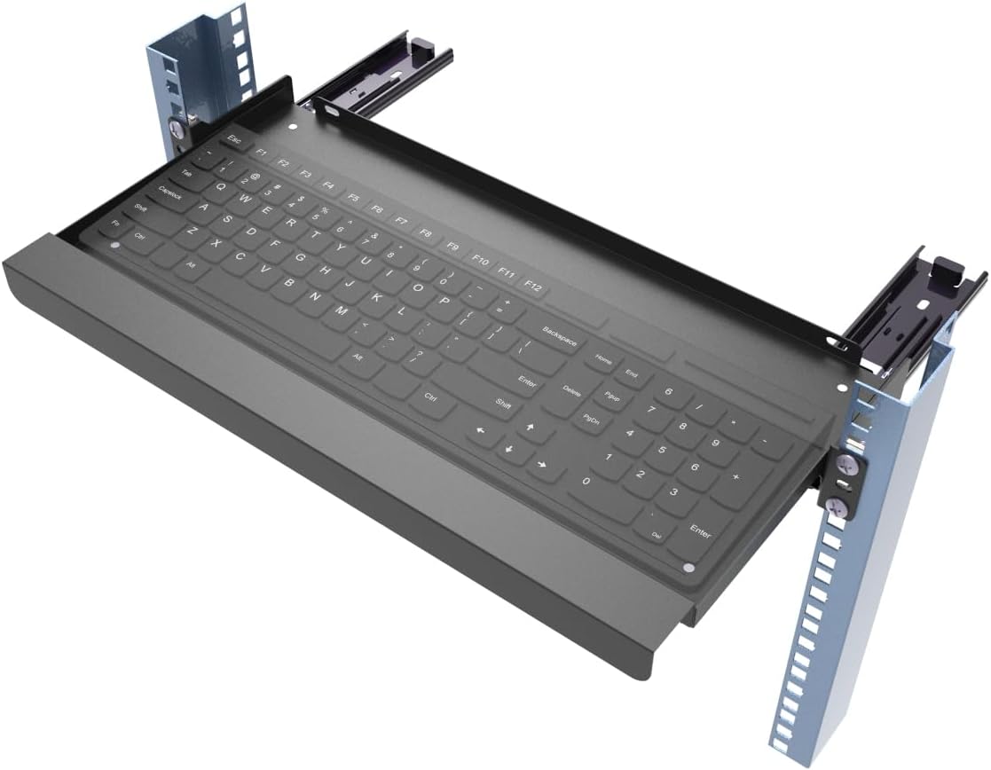 JINGCHENGMEI 1U Keyboard Tray 8" Deep -Universal 19" Rack Mount Sliding Shelf for Network Equipments Server Rack or Cabinet (8inch)