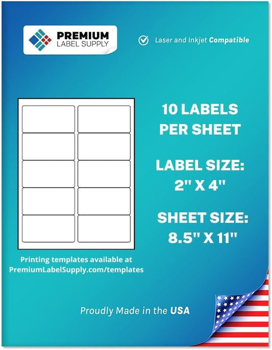 Premium Label Supply White Sticker Address Labels – 2" x 4" – Laser/Inkjet Compatible – (10 per Sheet), 2000 Sheets – 20,000 Total Adhesive Labels