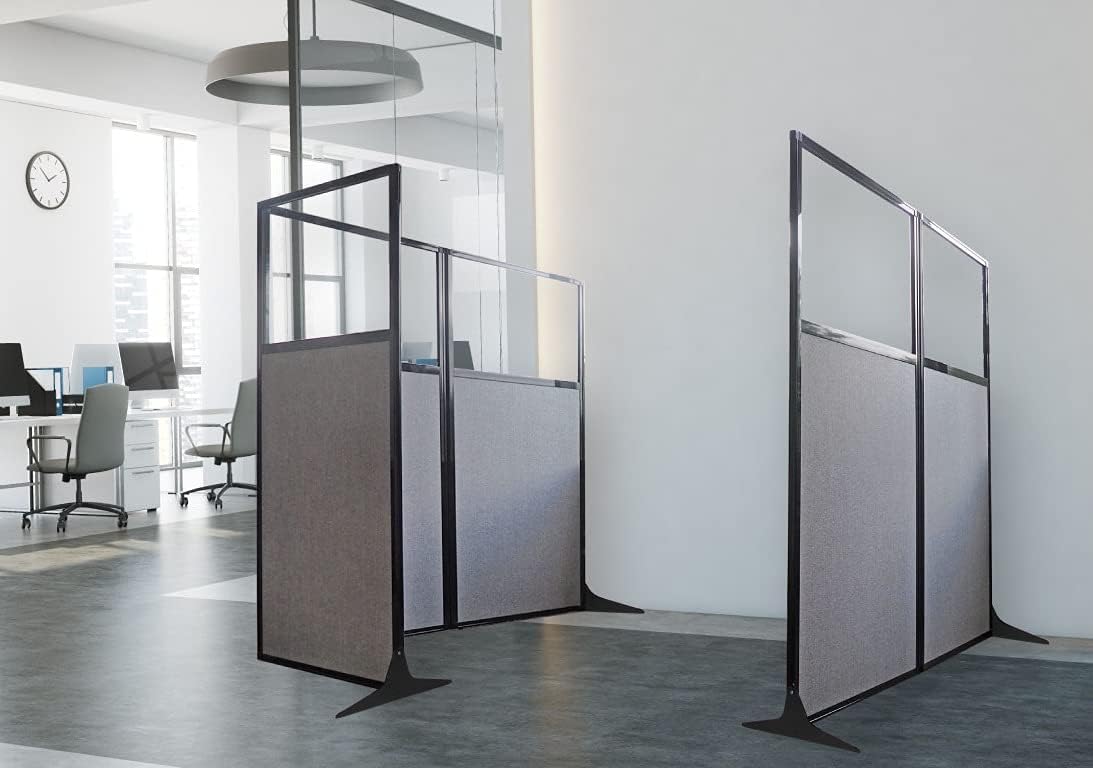 Versare Workstation Partition | Portable Wall Divider | Modern Office Cubicle | Free Standing Privacy Screen | Flexible Work Space | 33" x 70" W/Window, Latte Fabric Panels