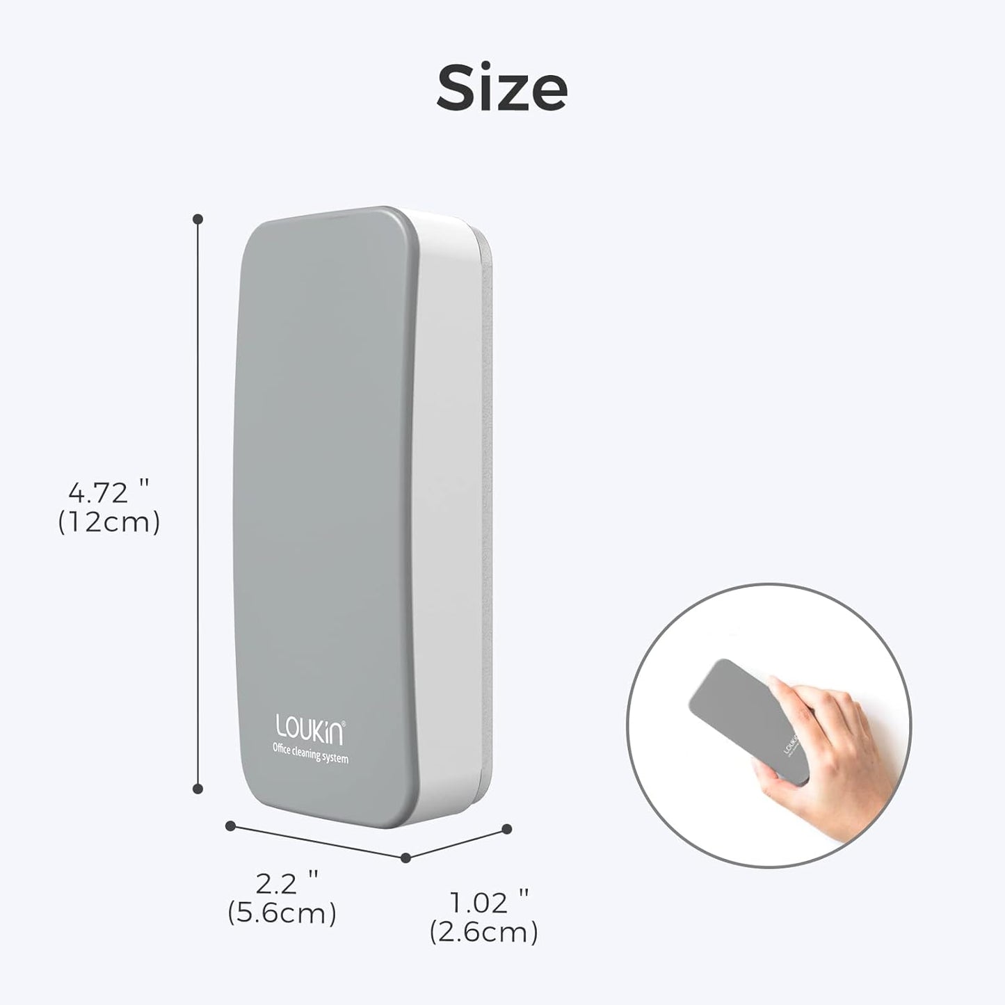 loukin Magnetic Dry Erase Eraser, Whiteboard Eraser, Glass Board Remover, 3.4 fl oz Whiteboard Cleaner Included, for Classroom, Home and Office Use (Grey)