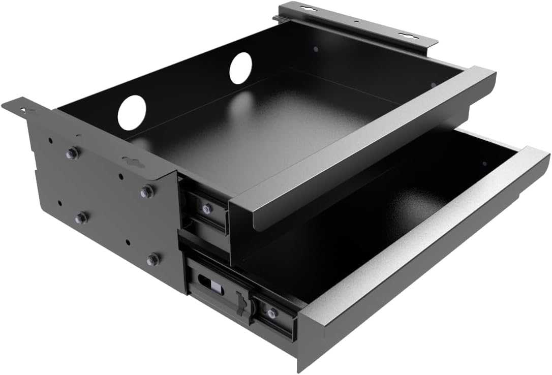 Dual Tier Under Desk Mounted Sliding Pull-out Drawer, 2 Layers W 15.3" x D 9.8" x H 5.1" Storage Organizer for Sit Stand Workstation, Metal, Black (2TierMedium)