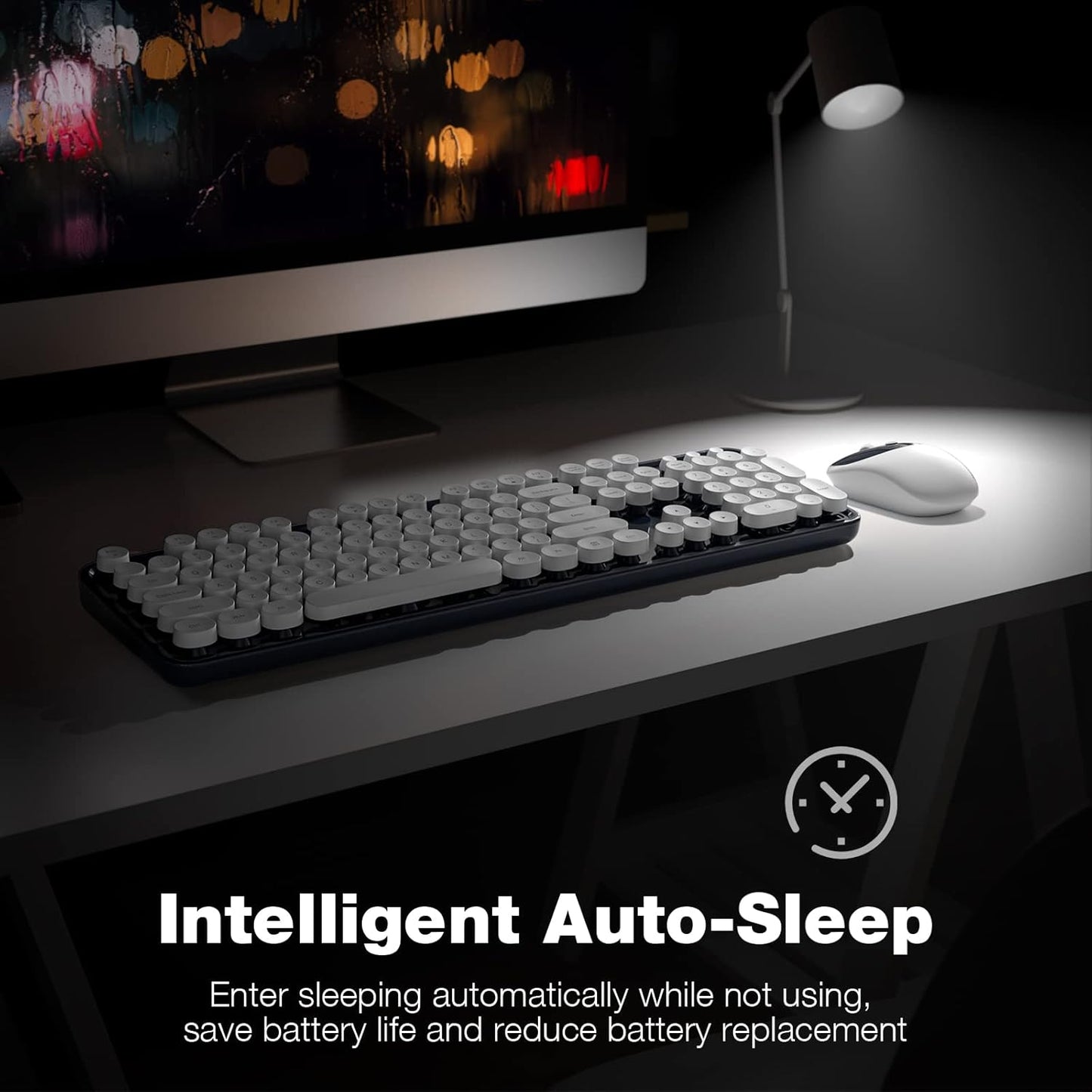 Wireless Keyboard and Mouse Combo, 104 Keys Full-Sized Typewriter Keyboards and Retro Mouse, 2.4 GHz USB Receiver Plug and Play, for Windows 7 8 10, PC, Laptop, Desktop (Dark Blue)