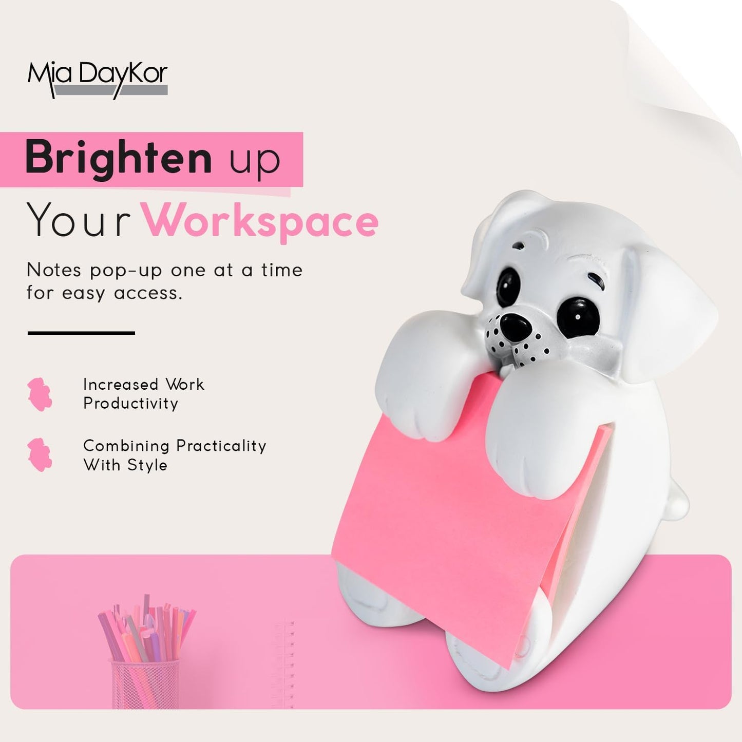 Resin Made Sticky Note Holder for Desk - Doodle Compatible Dog Note Dispenser for Office Holds 3" x 3" Sticky Note - Office & Desk Accessories - Office Desk Decorations | Clutter-Free Dispenser Notes