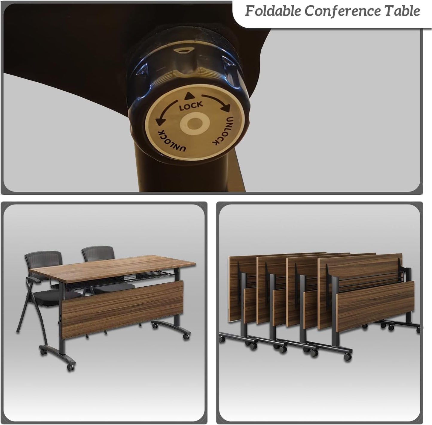 Folding Conference Table,Mobile Conference Room Tables Rolling Meeting Table with Caster Wheels,Flip Top Mobile Training Table,Foldable Rectangle Seminar Tables for Office,Classr (6pack, 61in)