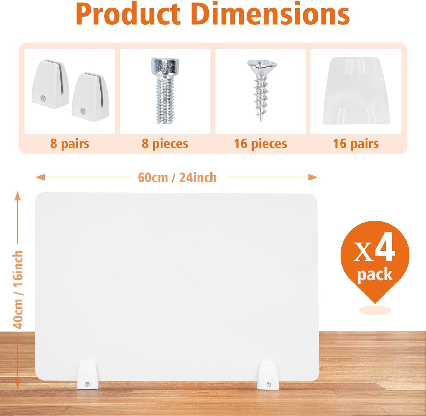 4PCS Desk Divider Office Partitions 23.6''x15.8'' Freestanding Desk Privacy Panel Protective Acrylic Partitions with Clips for Office School Call Center-Noise and Visual Guard