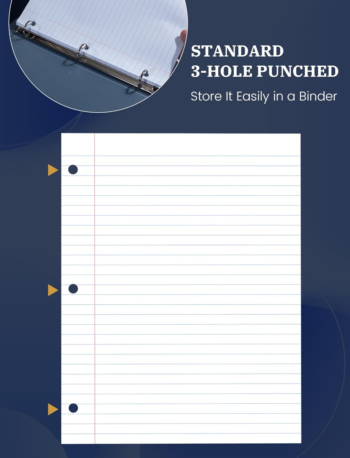Loose Leaf Paper, 100 Sheets Notebook Paper, Binder Lined Paper Wide Ruled, 8.5'' x 11'' Loose Leaf, 3-Hole Punched Filler Writing Paper, 3-Ring Binder Note Papers, White