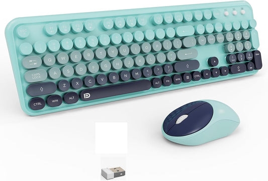 Wireless Keyboard and Mouse Combo, 2.4 GHz Wireless Full-Sized Typewriter with Round Keycaps, Mouse and Keyboard for Windows, Computer, Desktop, PC, Laptop (GradientBlue)