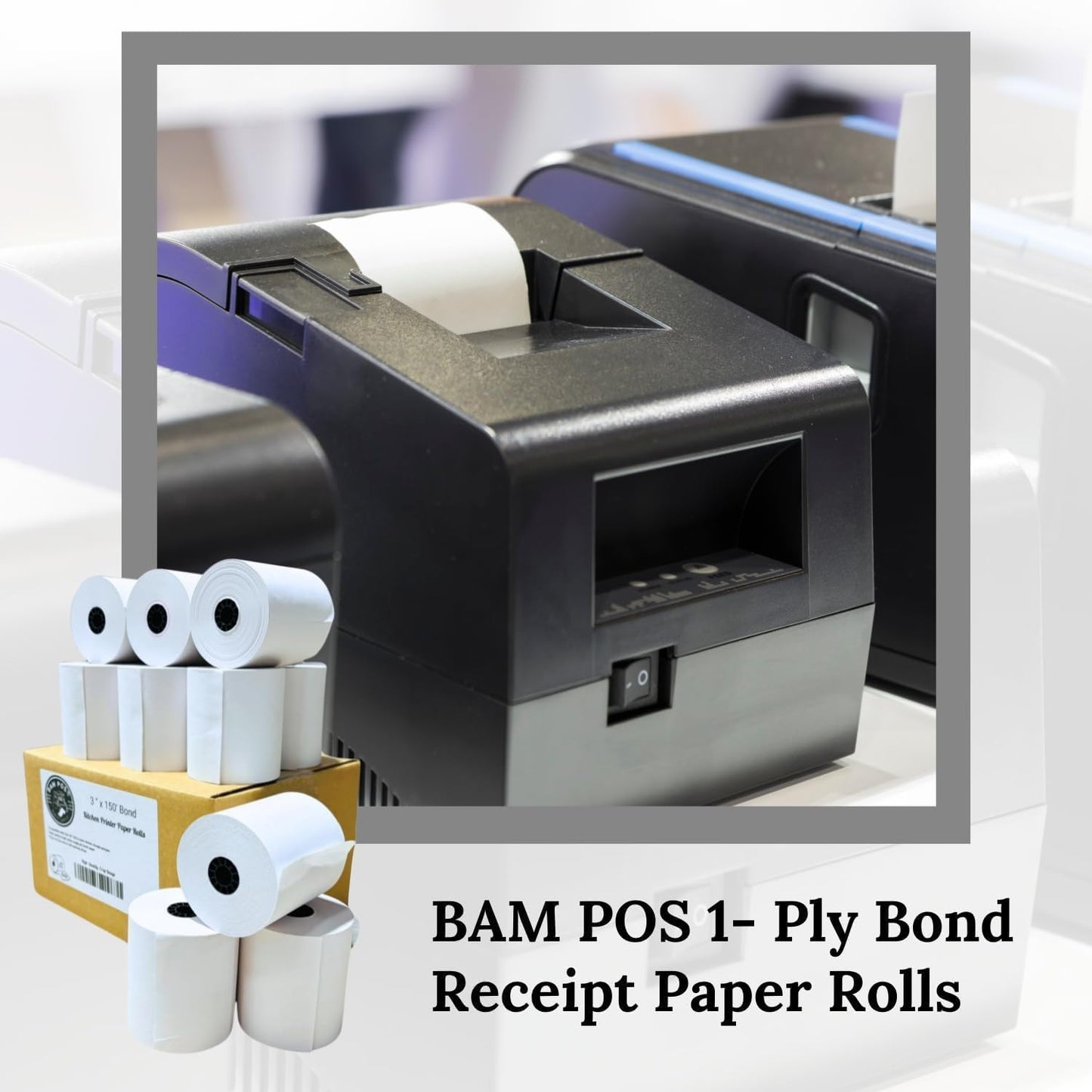 Bright White 3" x 150' 1-Ply Bond Receipt Paper Rolls (12 Rolls)