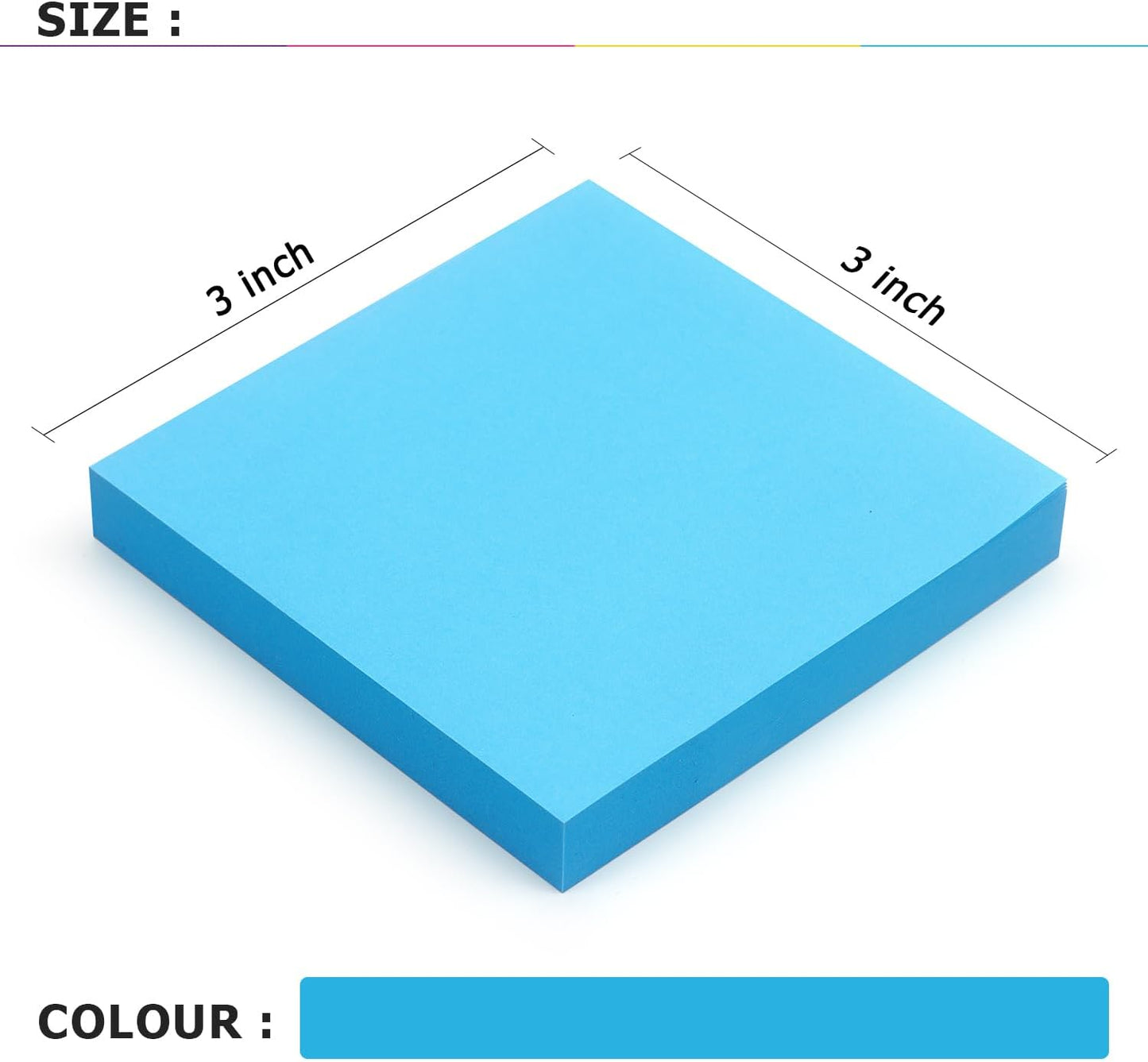 Sticky Notes 3x3 Self-Stick Notes Bright Colors Sticky Notes 4 Pads 100 Sheets/Pad (Blue)