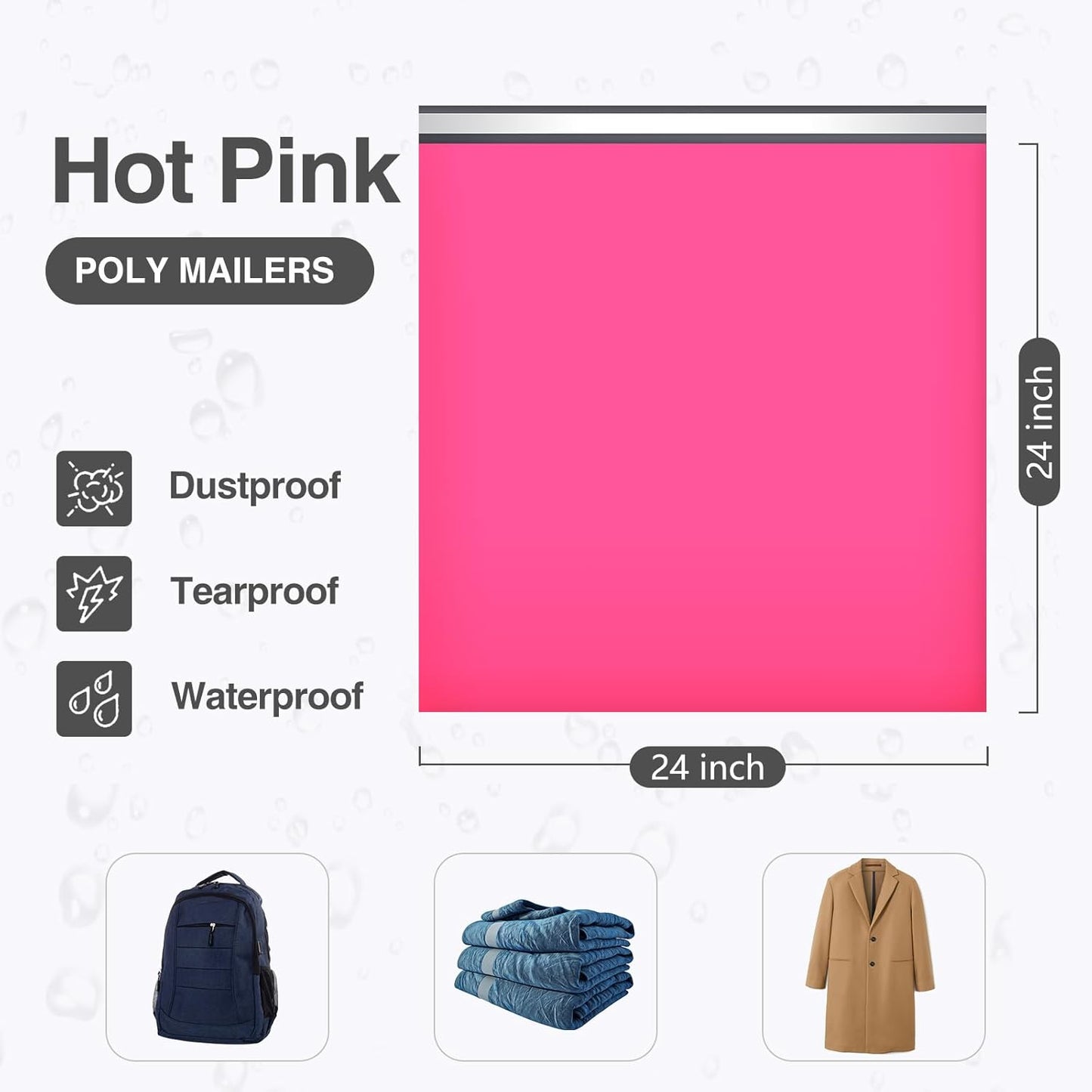 UCGOU Poly Mailers 24x24 Inch Hot Pink 50 Pack Extra Large Shipping Bags Strong Thick Mailing Envelopes Self Seal Adhesive Waterproof and Tear Proof Boutique Postal for Clothing Quilt and More