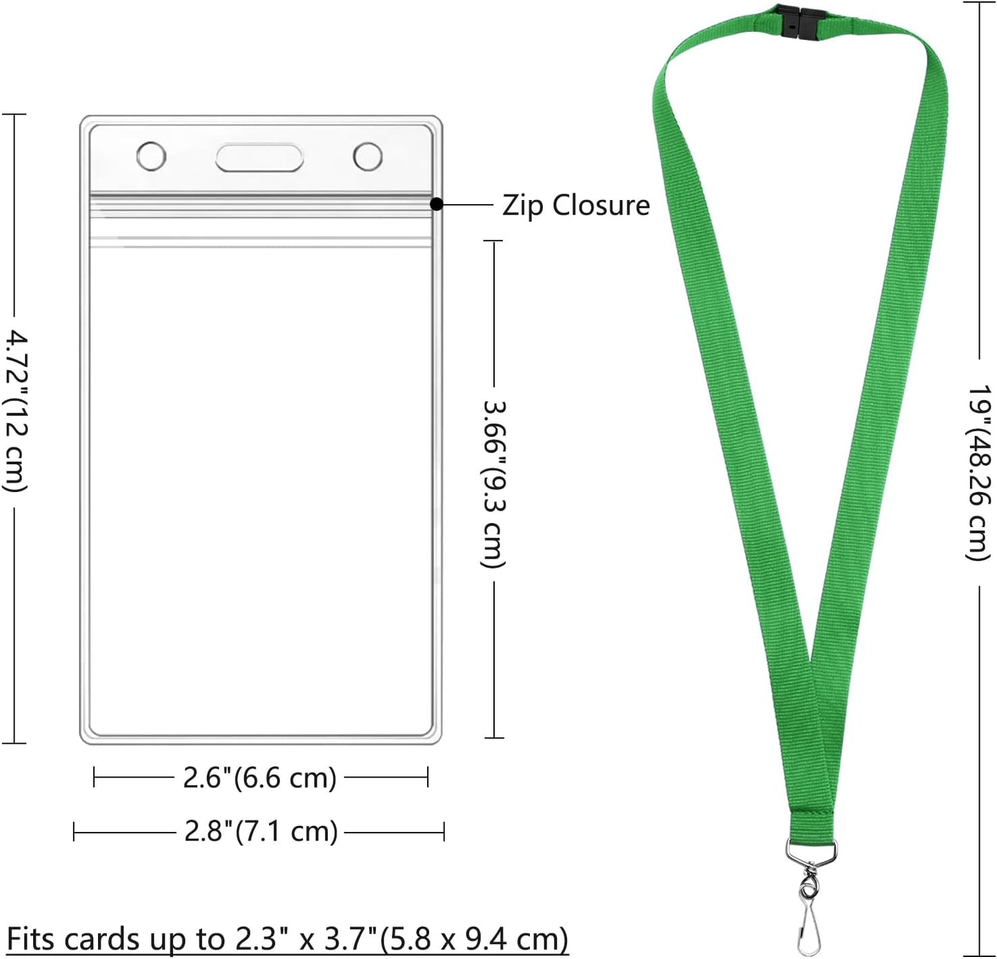 24-Pack Green Breakaway Lanyards with Waterproof Badge Holders, Metal Hook, Polyester Neck Straps for ID Cards, Events, Office, and Schools